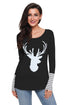 Sexy Black Christmas Reindeer Printed T-Shirt